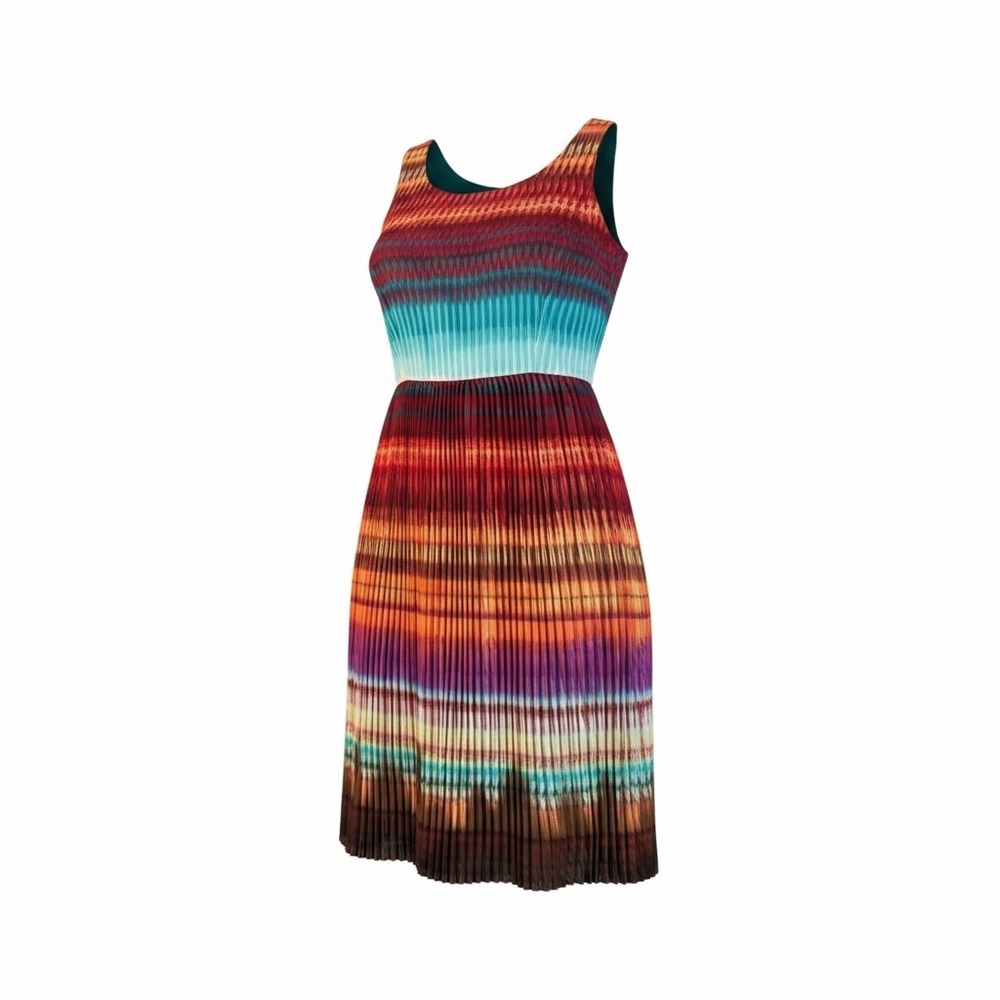 Antonio Melani Womens Multi Color Ikat Pleated Sleeveless Midi Dress Size 12‎